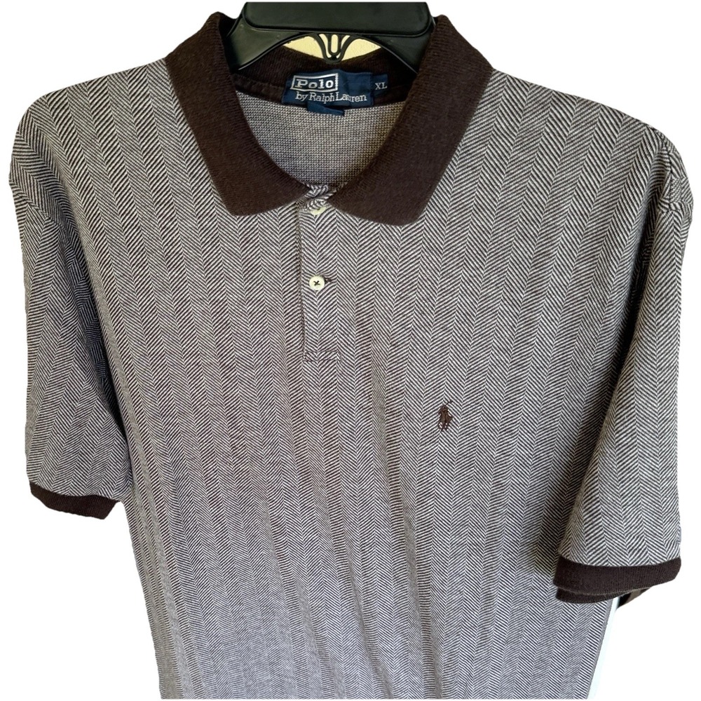 Vintage Polo Ralph Lauren Herringbone Blur Effect Shirt Brown Gray XL USA Shirt
